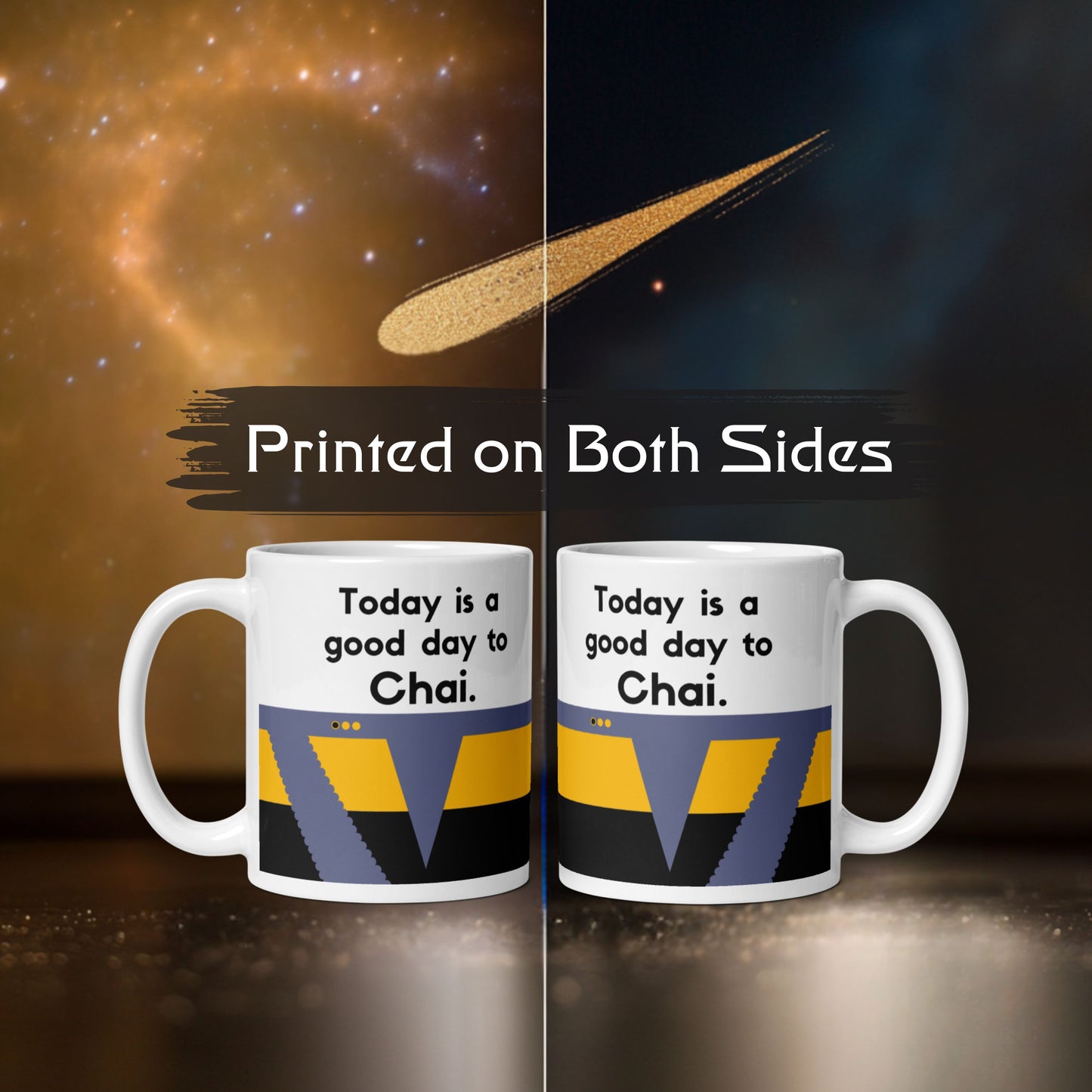 Worf Star Trek tea mug, Klingon tea mug with yellow Operations Division stripe, DS9 tea mug for Trekkies