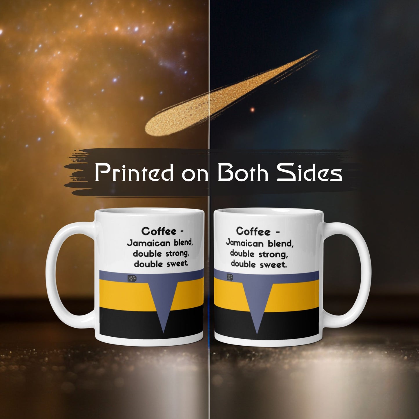 Starfleet Chief Engineer coffee mug, Miles O’Brien coffee order mug, yellow Operations Division stripe mug