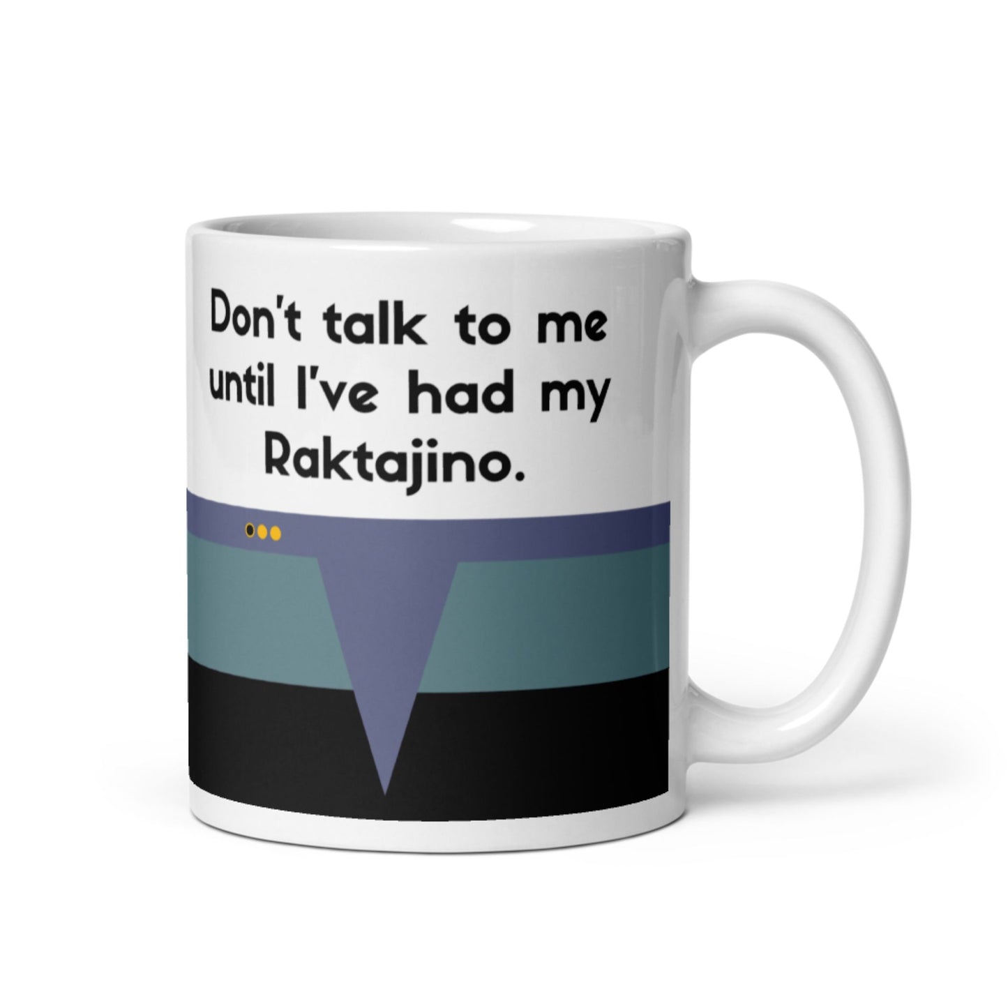 Deep Space Nine coffee lover mug, Starfleet Science Division stripe mug, "Raktajino" mug with Dax phrase