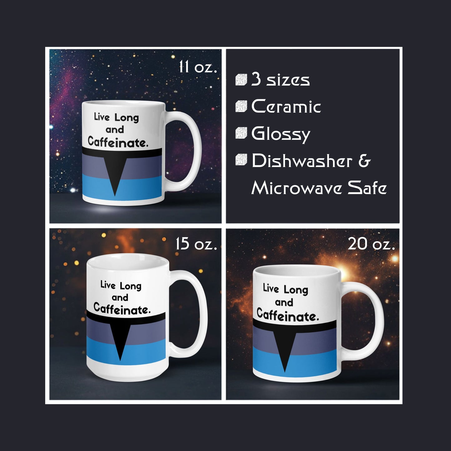 Vulcan coffee mug for logic and caffeine lovers, Spock Starfleet Science Division mug, Trekkie gift for Star Trek TOS fans. "Live Long and Prosper"