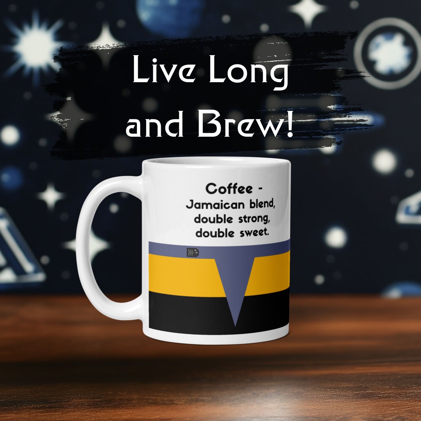 Starfleet Chief Engineer coffee mug, Miles O’Brien coffee order mug, yellow Operations Division stripe mug