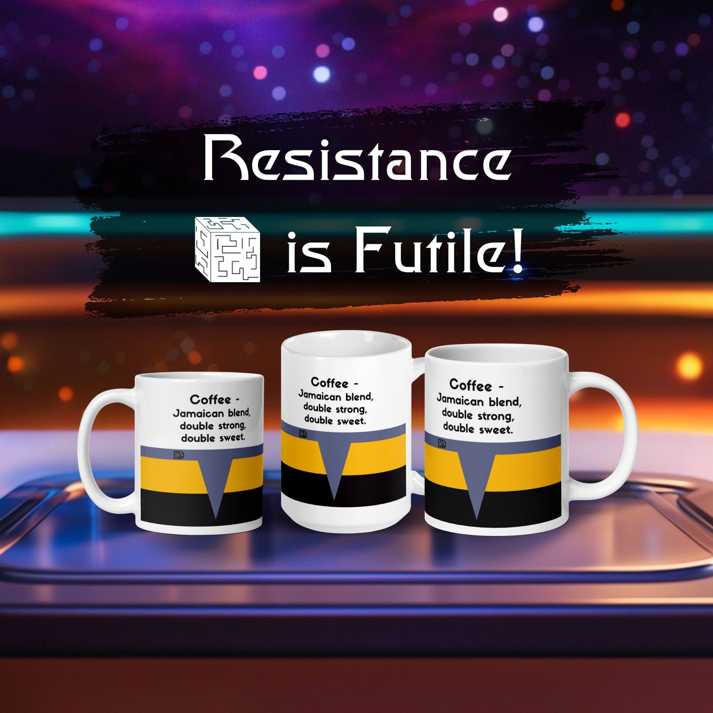 Starfleet Chief Engineer coffee mug, Miles O’Brien coffee order mug, yellow Operations Division stripe mug