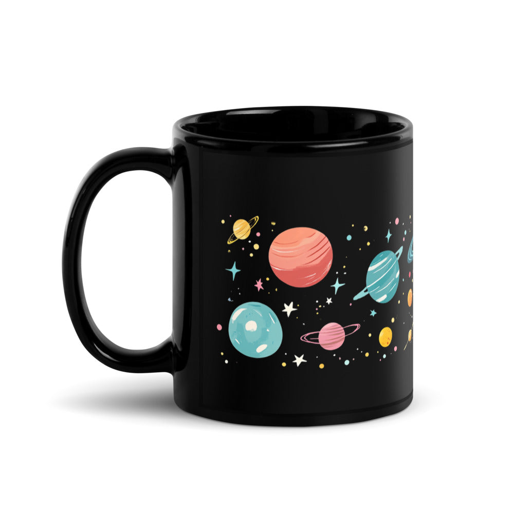 Fun black mug for stargazers and coffee lovers