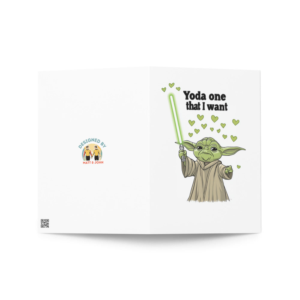 Adorable Star Wars inspired love card with Yoda design, making it a perfect choice for anniversaries, birthdays or romantic moments.
