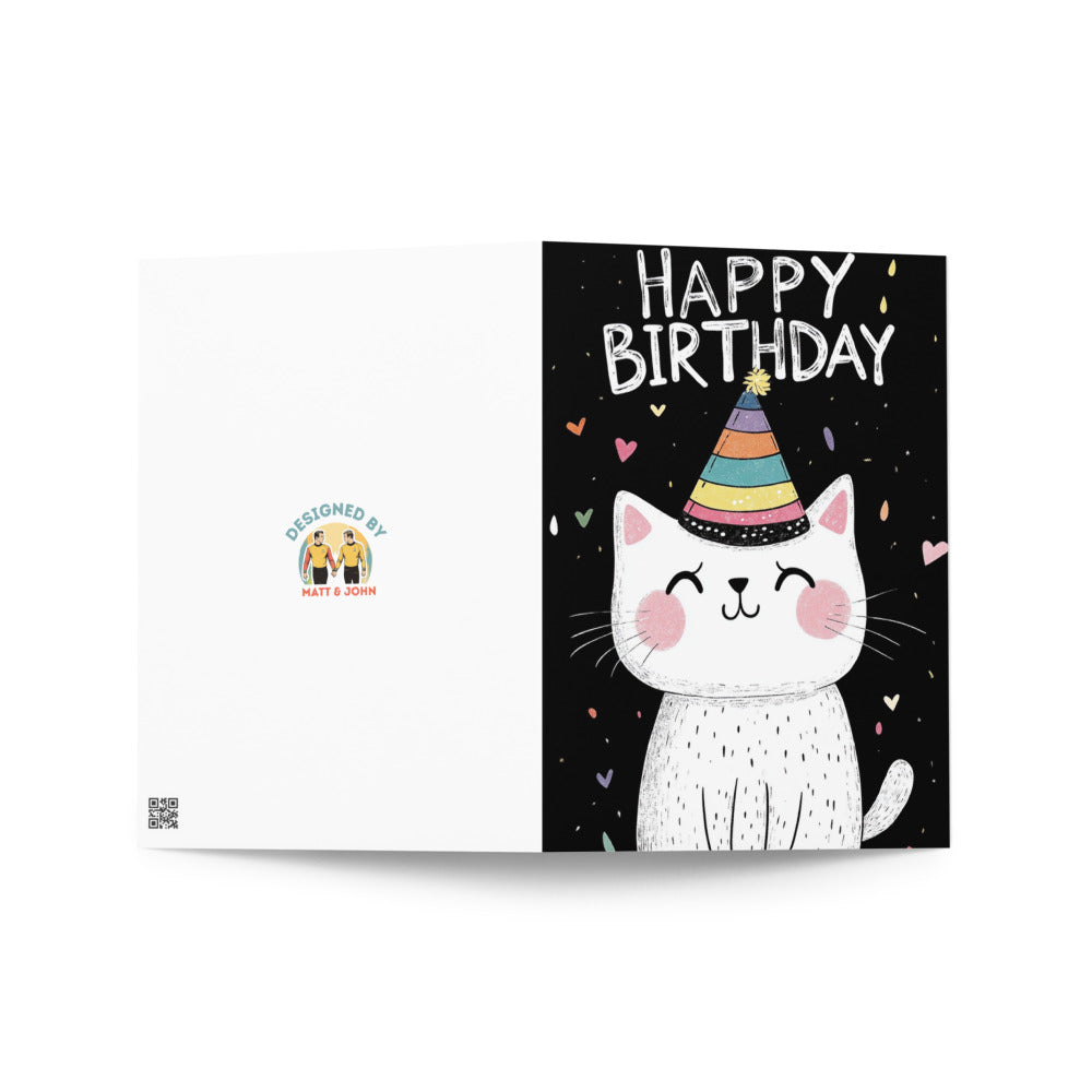Inside of the Rainbow Cat Birthday Card, blank for personal messages, crafted from eco-friendly cardstock, offering ample space for heartfelt birthday wishes.