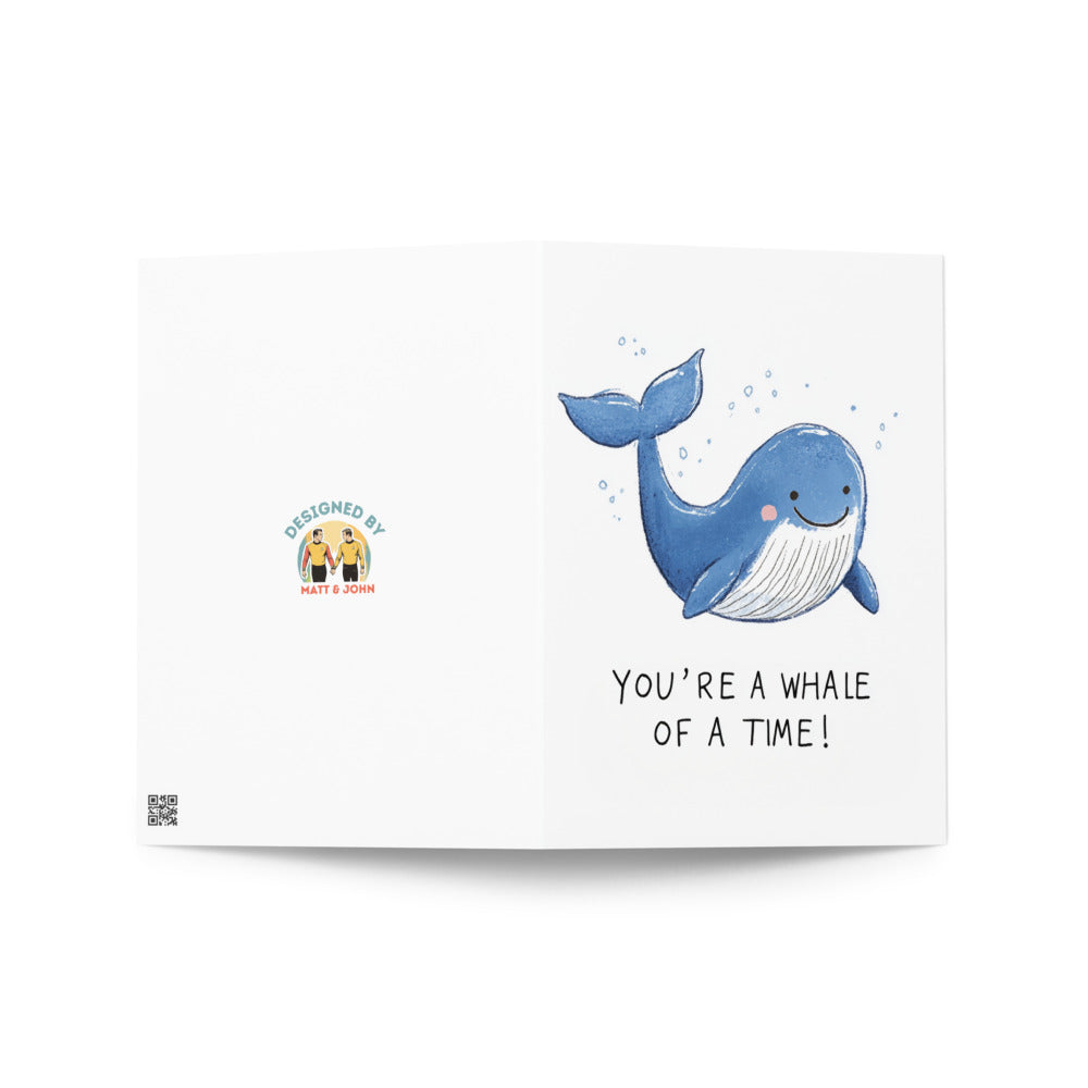 Minimalist design of the Whale of a Time friendship card, highlighting the joyful blue whale and the encouraging message, suitable for birthdays and special occasions.