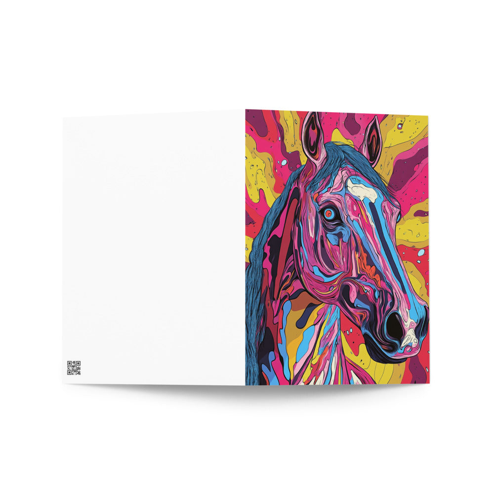 The inside of the blank trippy horse greeting card, designed for heartfelt messages, offering ample space for personalized notes for any occasion.
