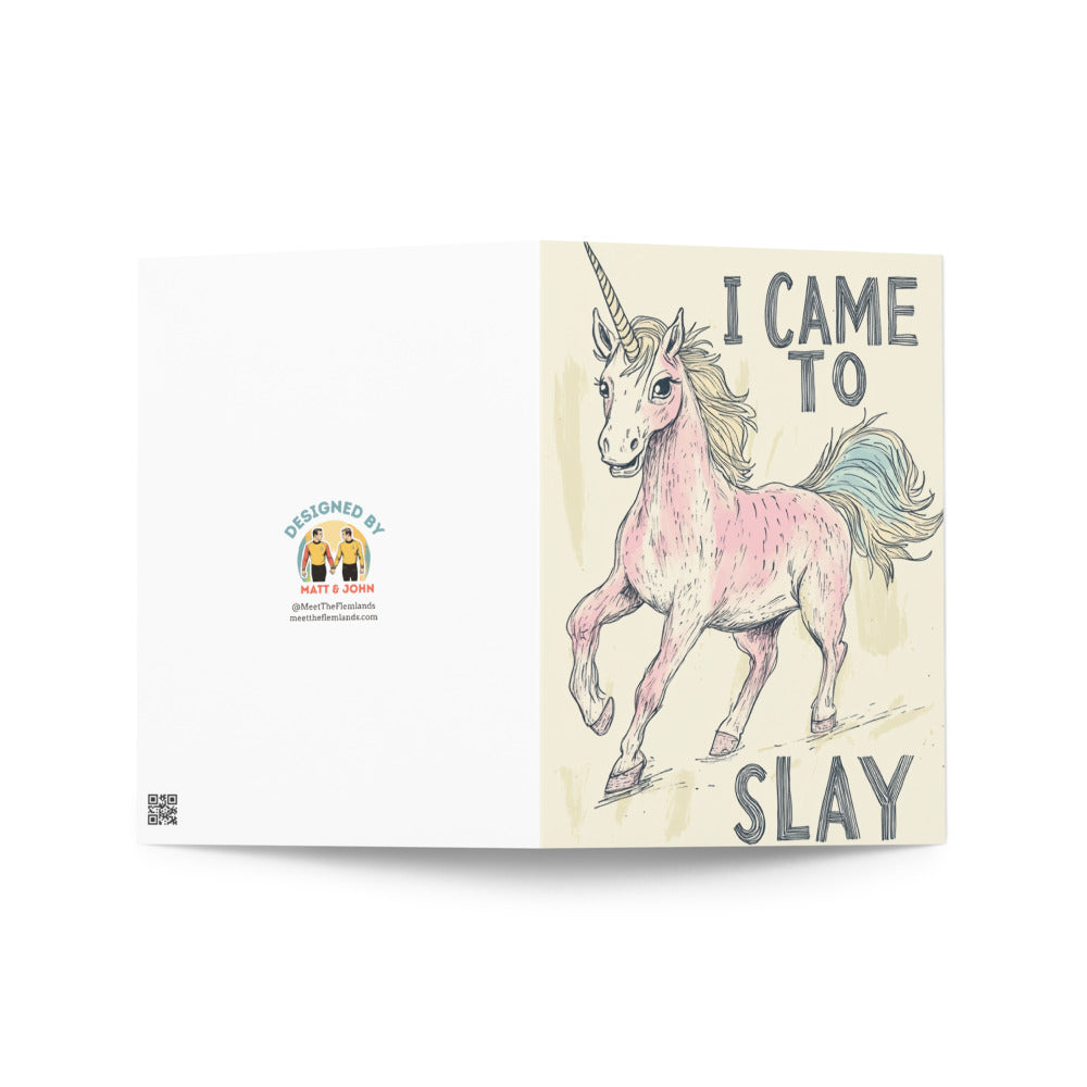 The inside of the Unicorn Greeting Card, blank and spacious for a personalized message, making it versatile for any celebration or heartfelt note.