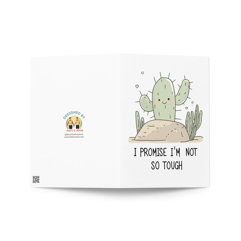 Charming cactus birthday card with a tender message inside, designed for plant lovers and those who appreciate a light-hearted approach to birthday wishes.