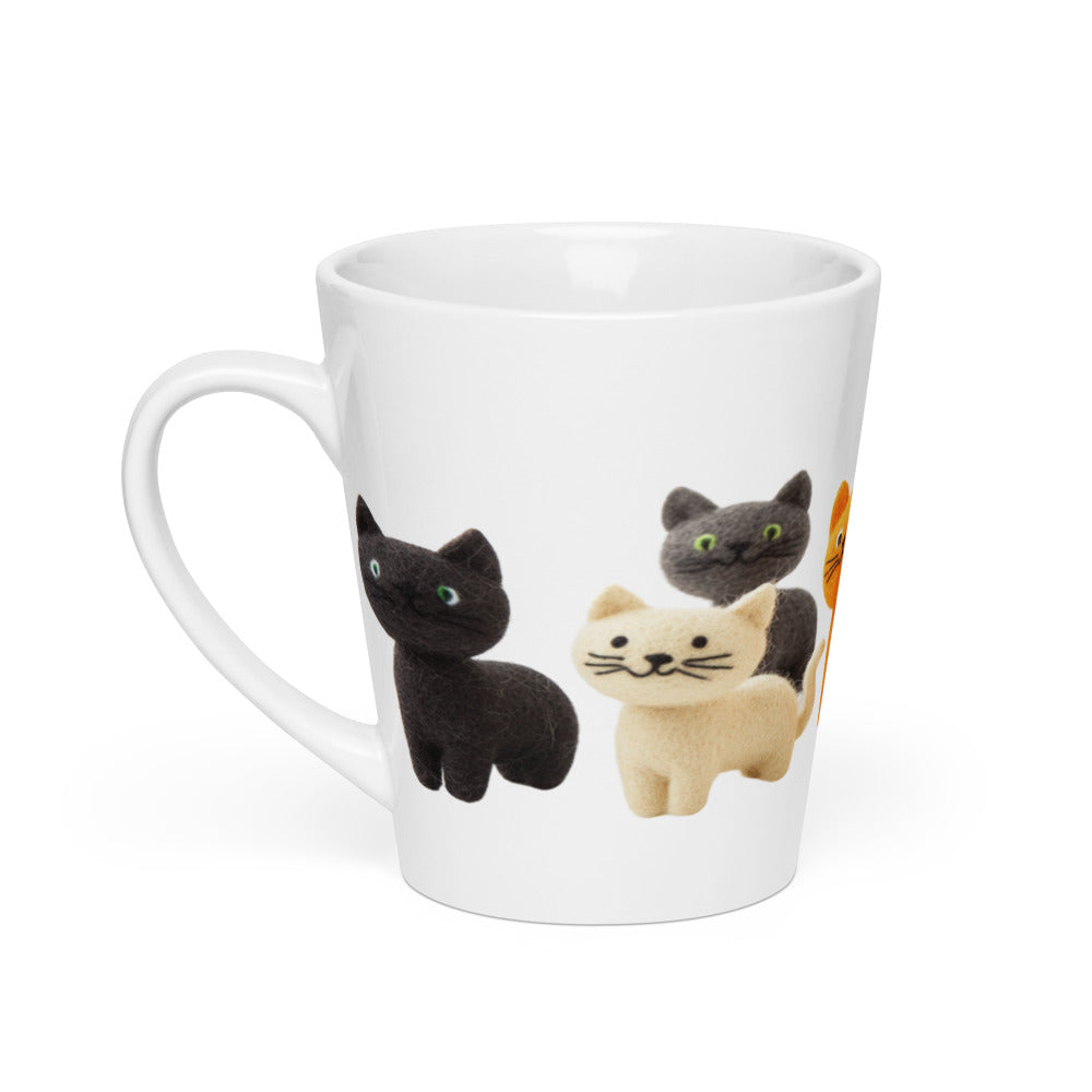 Adorable 12oz latte cup featuring playful felted cats