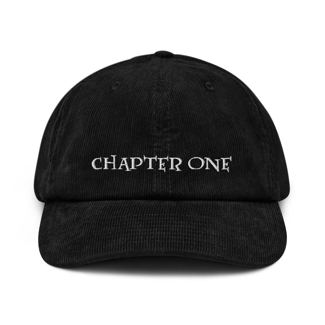 Angled front view of "Chapter One" aesthetic book lover cap, ideal for wizards, witches, and bookworms.