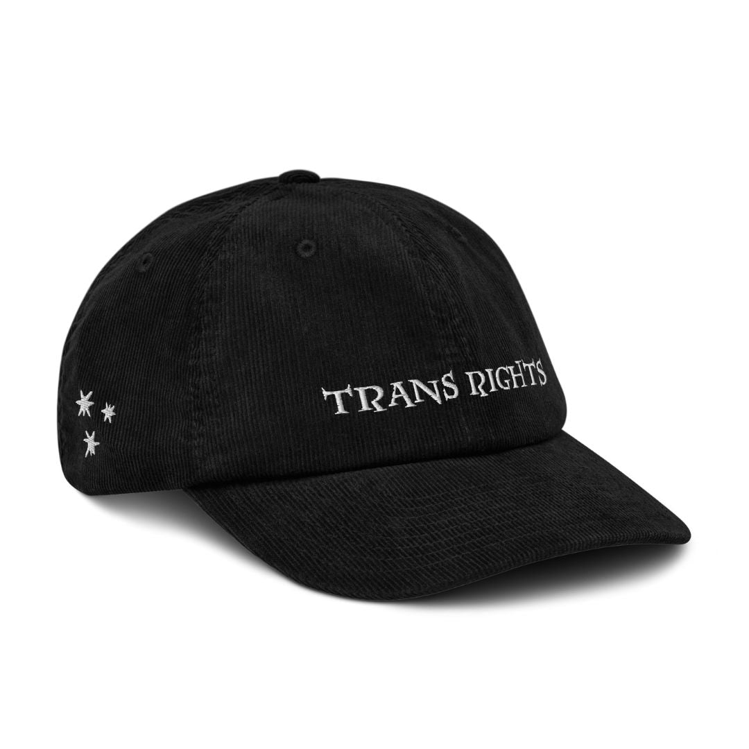 Adjustable back of the "Trans Rights" hat, designed for wizards, witches, and magical beings of all identities.