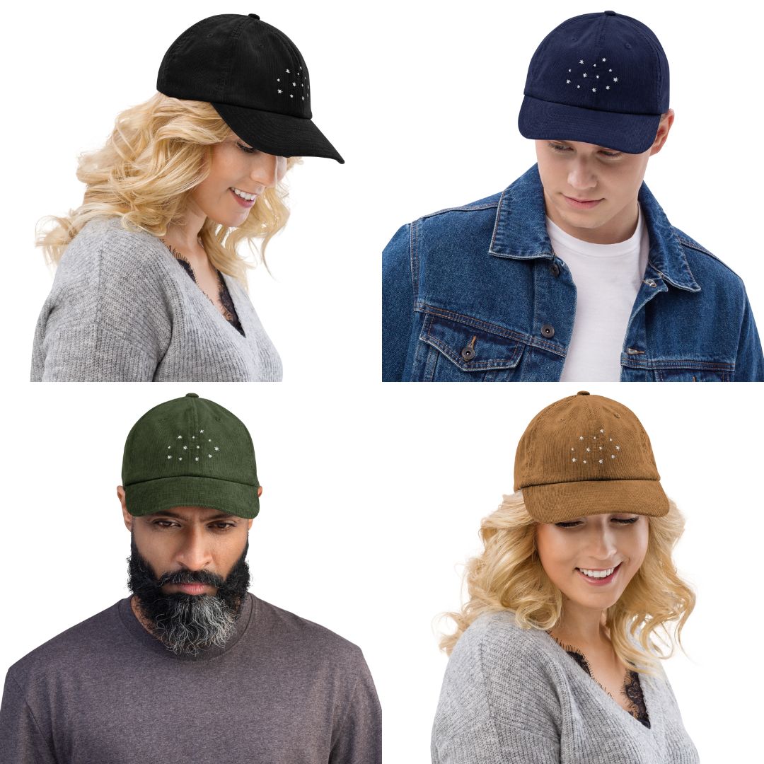 Blue "Celestial Stars" corduroy cap, ideal for dreamers, fantasy lovers, and Hogwarts scholars.