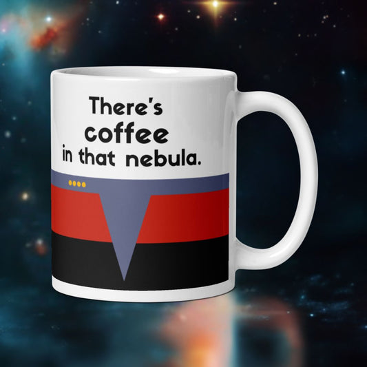 Star Trek Voyager "There’s Coffee in That Nebula" mug, Kathryn Janeway-inspired coffee mug with red command stripe