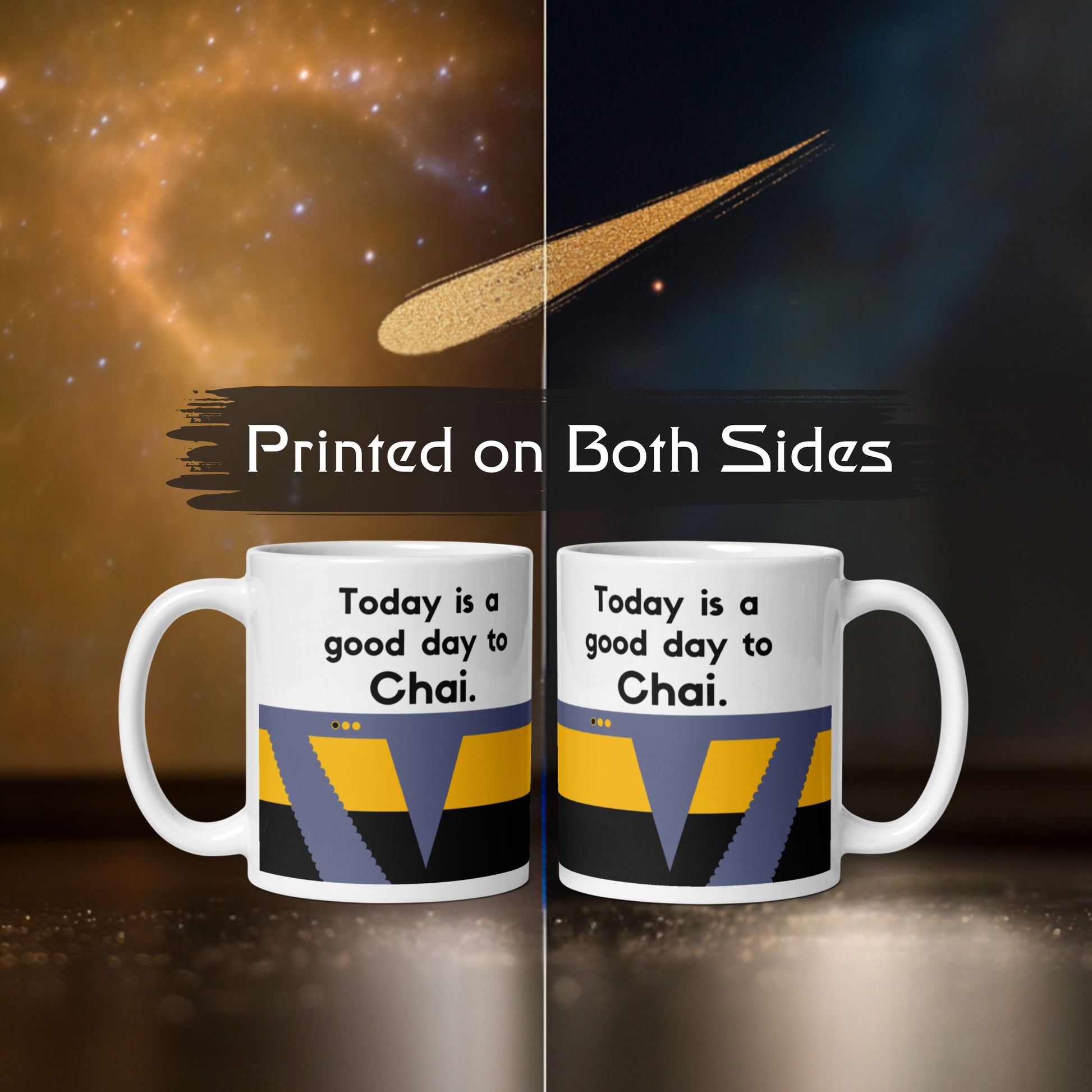 Worf Star Trek tea mug, Klingon tea mug with yellow Operations Division stripe, DS9 tea mug for Trekkies