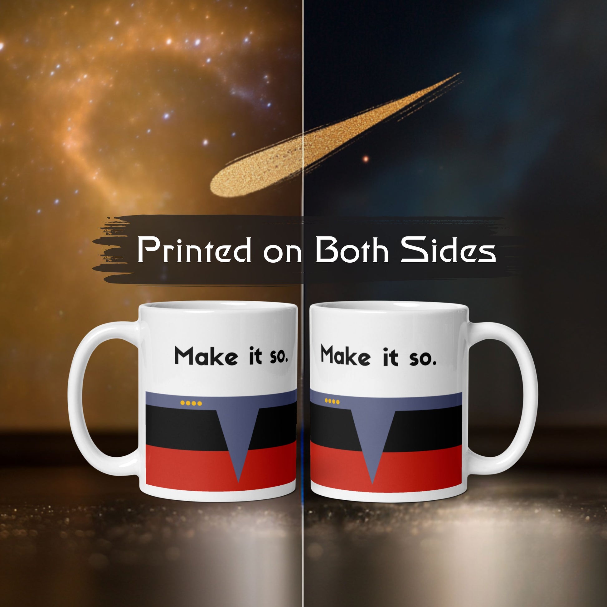Picard "Make it So" Starfleet coffee mug, Jean-Luc Picard TNG gift, red command stripe mug for leaders
