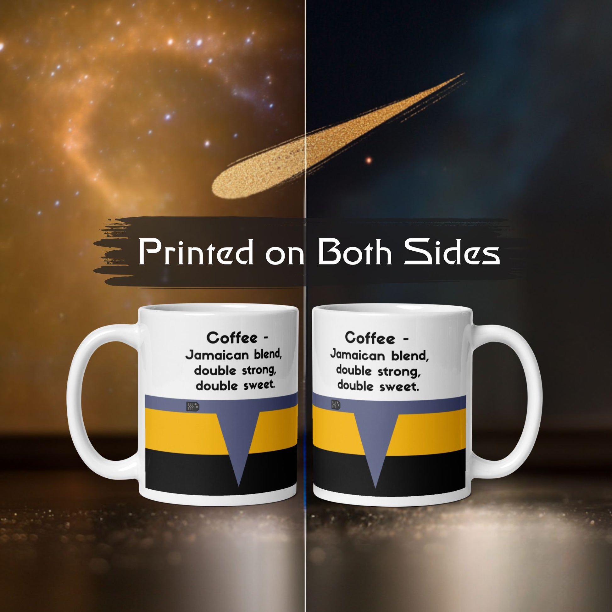 Starfleet Chief Engineer coffee mug, Miles O’Brien coffee order mug, yellow Operations Division stripe mug