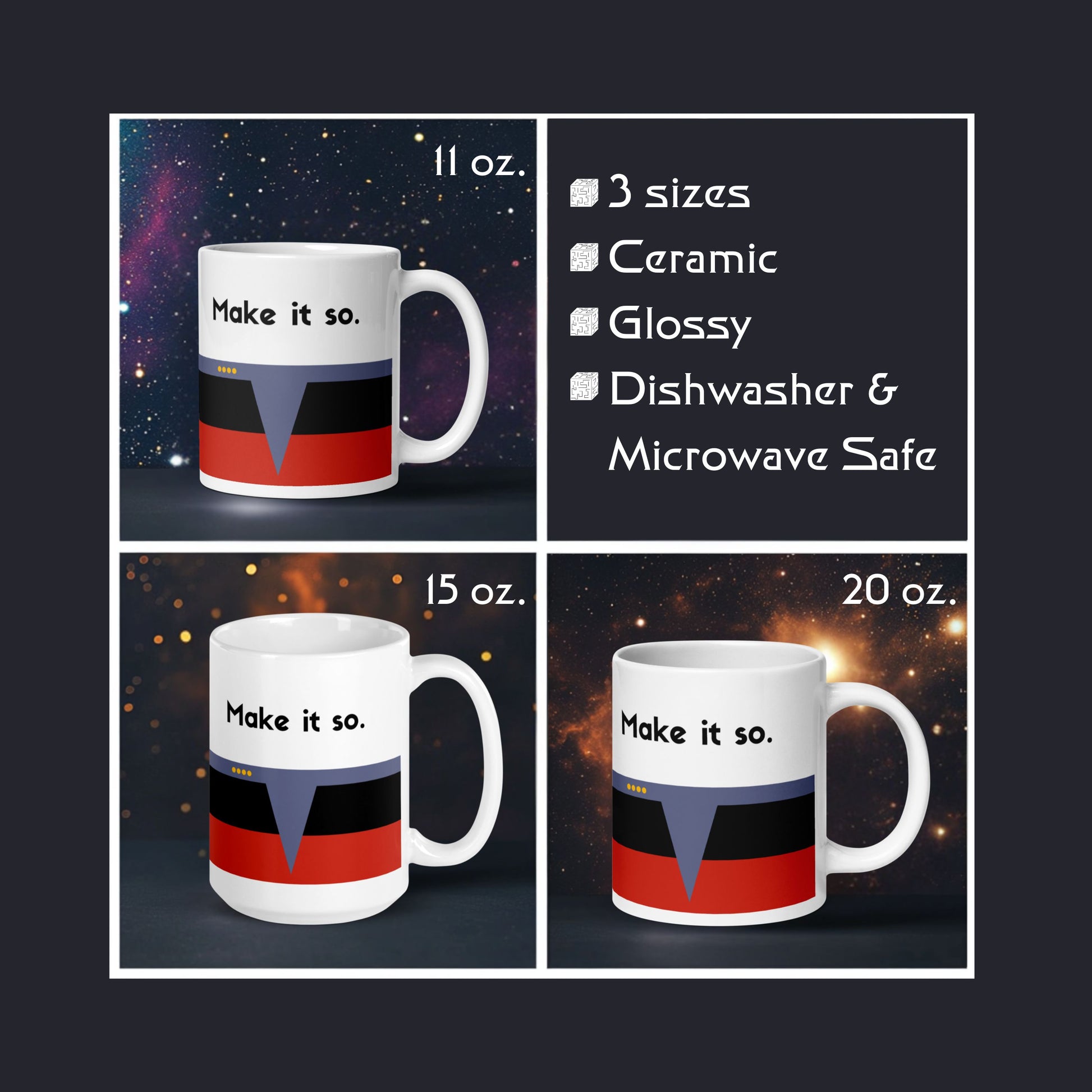 Picard "Make it So" Starfleet coffee mug, Jean-Luc Picard TNG gift, red command stripe mug for leaders