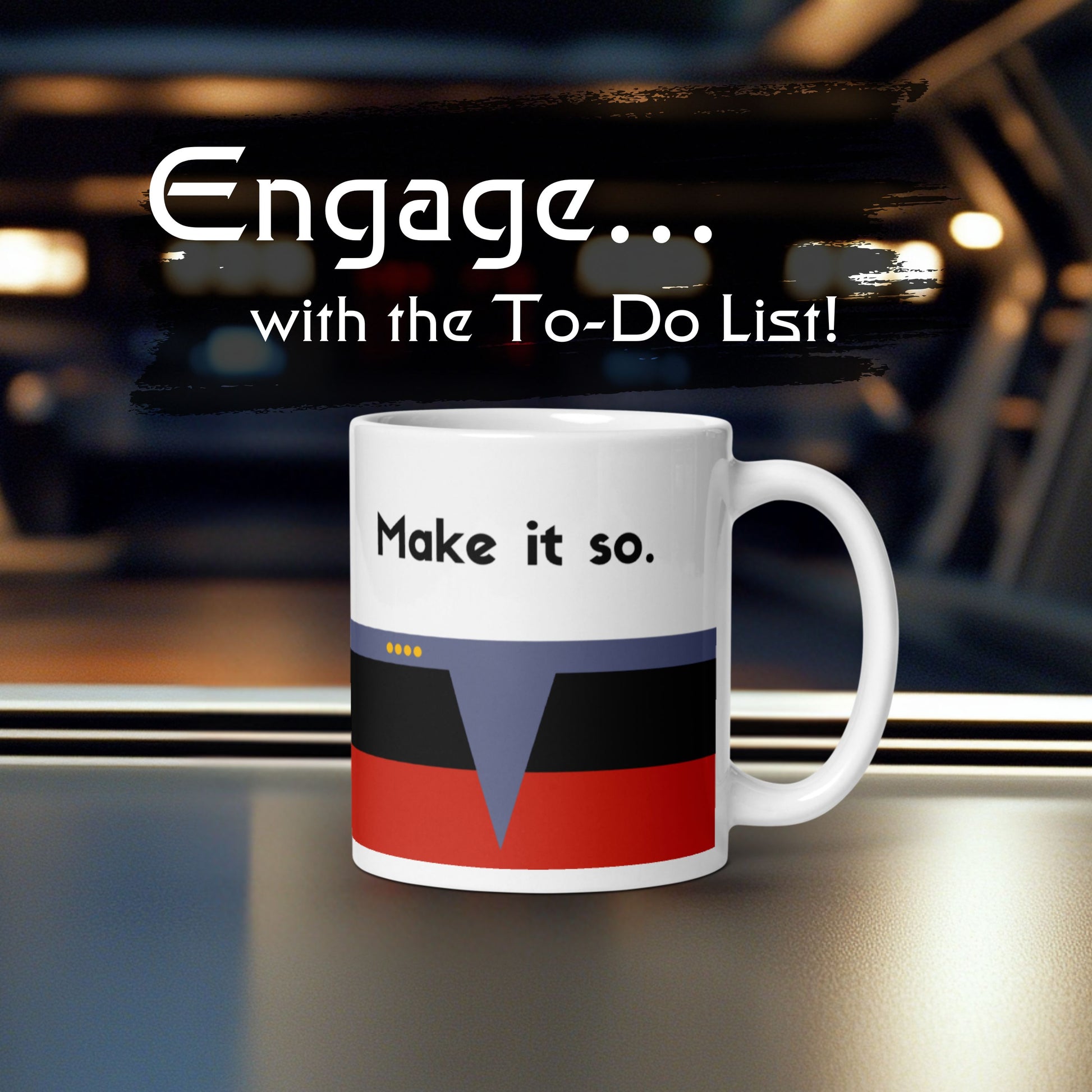 Picard "Make it So" Starfleet coffee mug, Jean-Luc Picard TNG gift, red command stripe mug for leaders