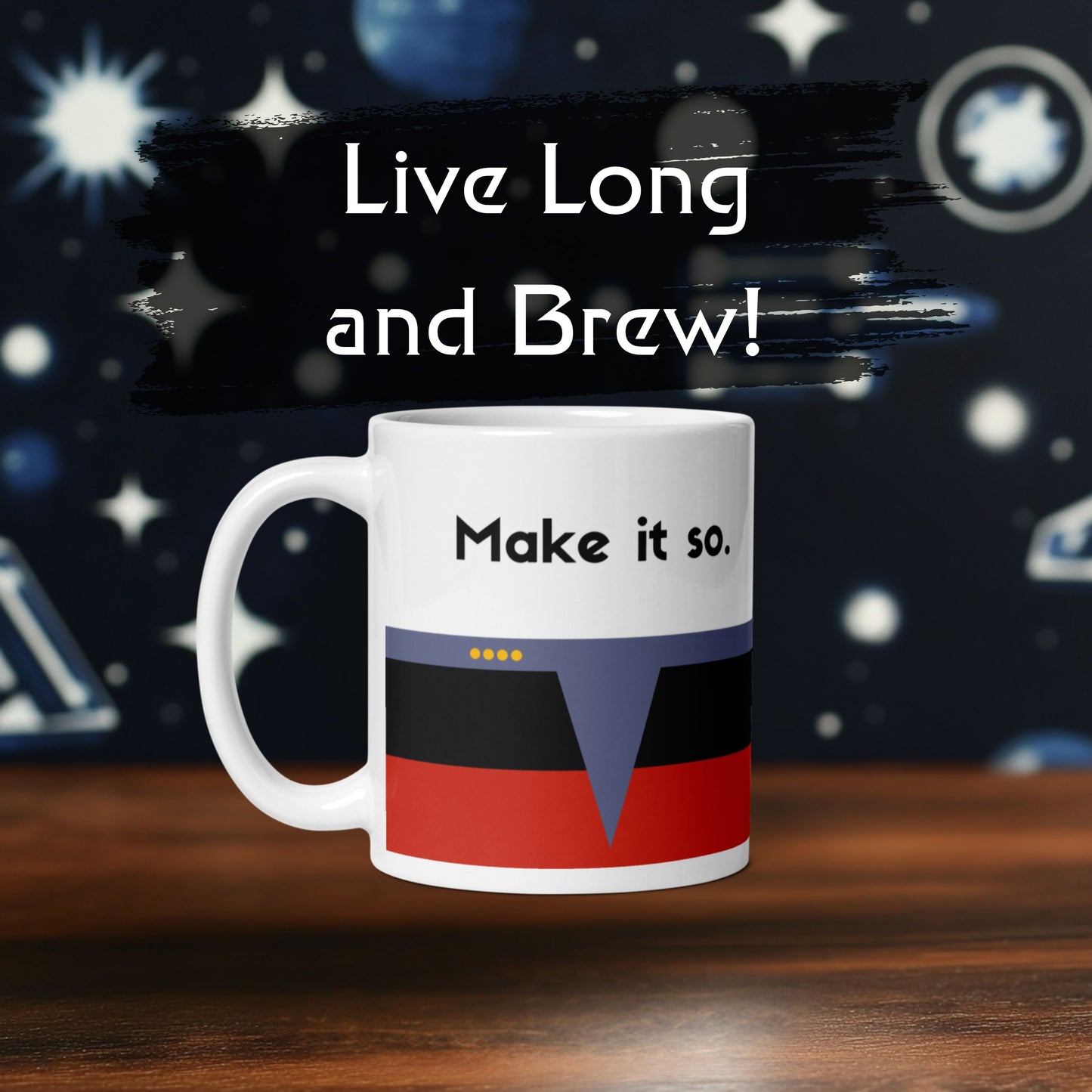 Picard "Make it So" Starfleet coffee mug, Jean-Luc Picard TNG gift, red command stripe mug for leaders