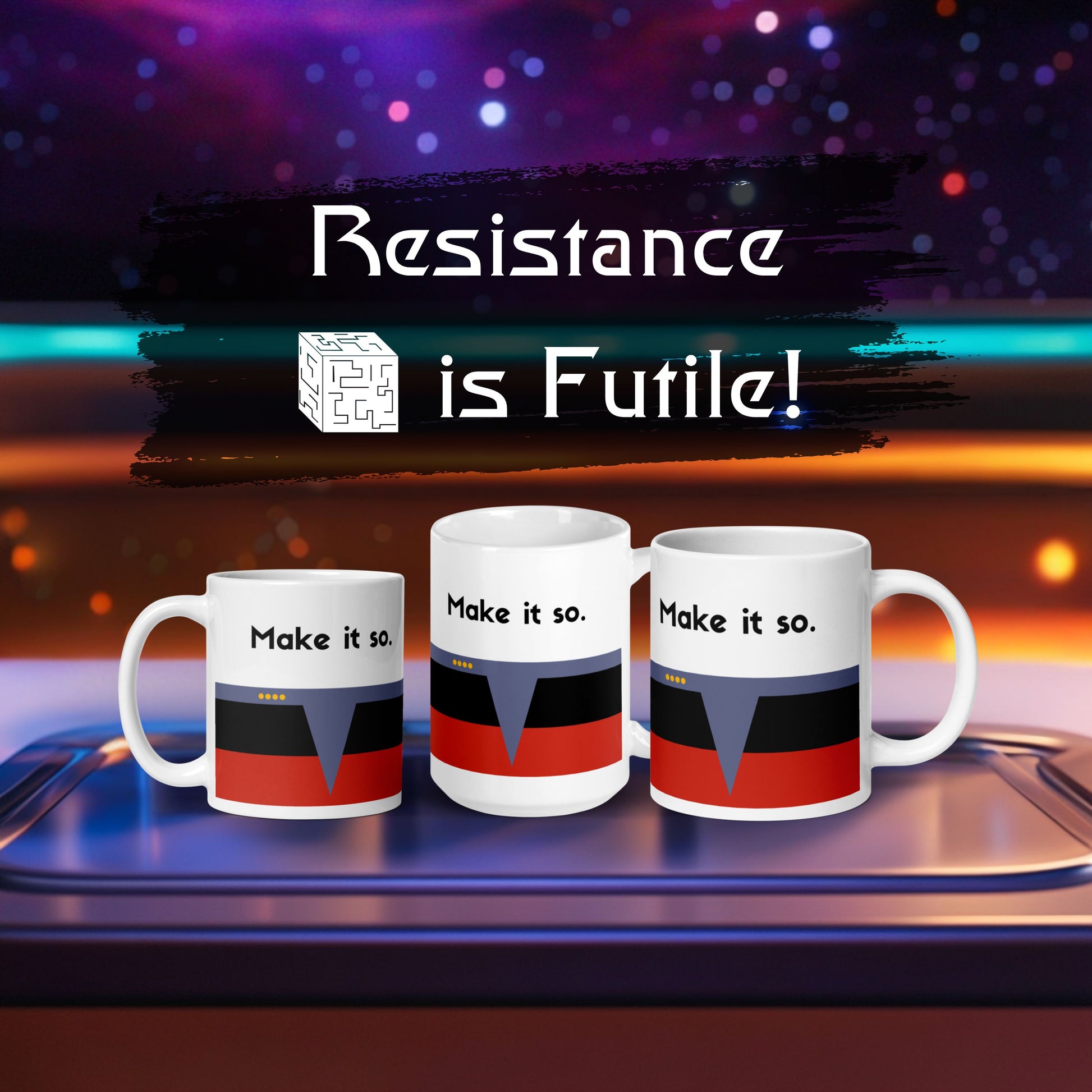 Picard "Make it So" Starfleet coffee mug, Jean-Luc Picard TNG gift, red command stripe mug for leaders