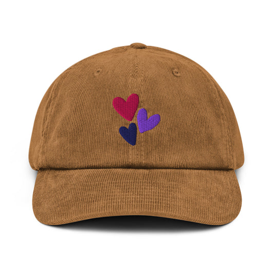 Colorful embroidered corduroy hat with hearts