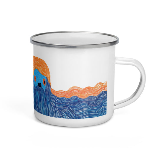 Whimsical enamel mug with playful animal design