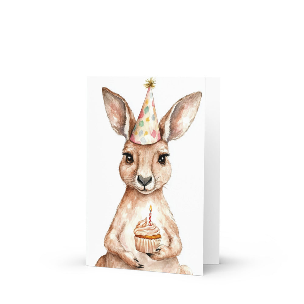 Whimsical 'Happy Surroversary' card featuring a colorful rabbit illustration with a party hat and cupcake, perfect for expressing gratitude to a surrogate on their special day.