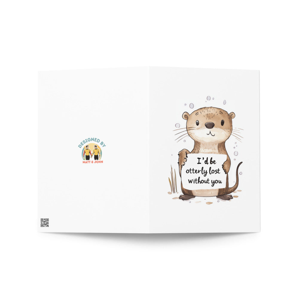 Whimsical otter greeting card featuring vibrant colors and playful design, perfect for animal lovers looking for a funny yet sweet card.