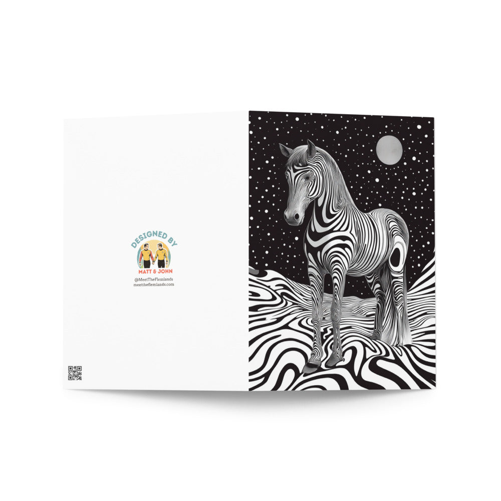 Blank inside Trippy Horse Greeting Card designed for personal messages with a captivating horse illustration that inspires creativity and wonder, suitable for various occasions.
