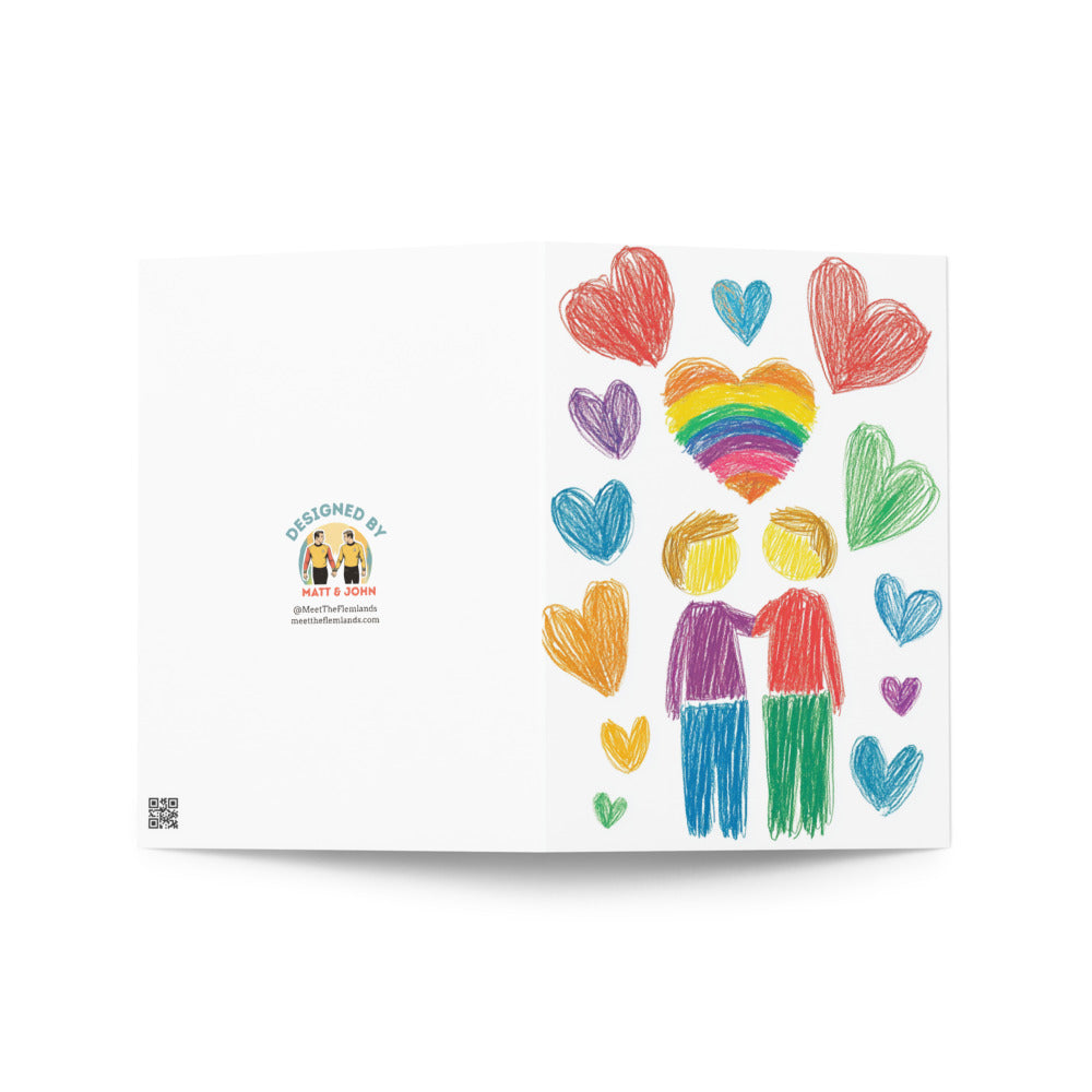 Inside view of an Affectionate Love Greeting Card for gay couples, featuring a blank space for handwritten messages, perfect for expressing love on anniversaries or birthdays.